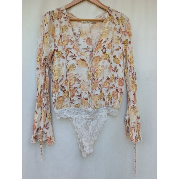 Free People Tops - Intimately Free People Plunge Bodysuit Womens SP Yellow Floral Fairycore